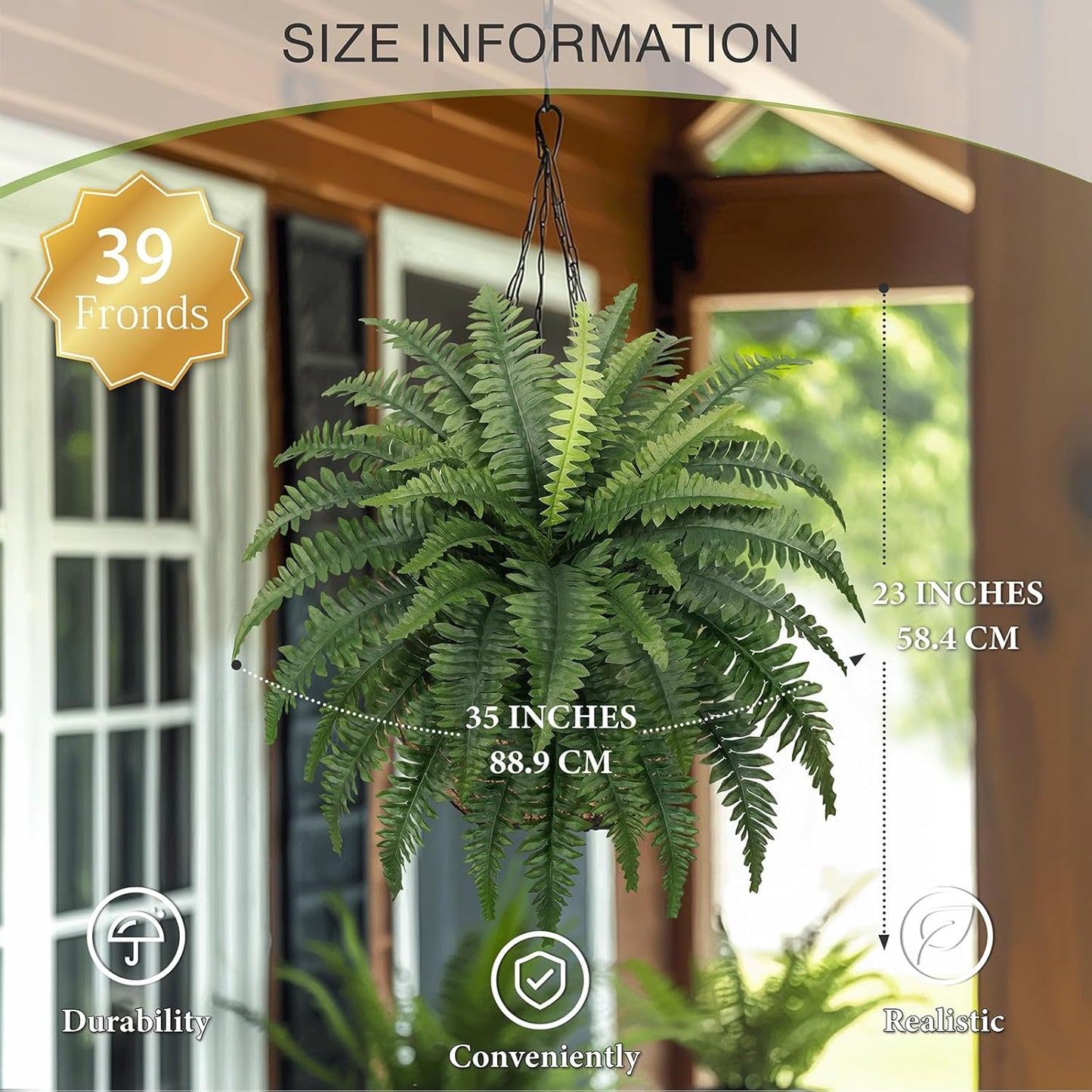 35" Fake Ferns, 4 Large Artificial Bonston Ferns Bushes Plants with 39 Fronds