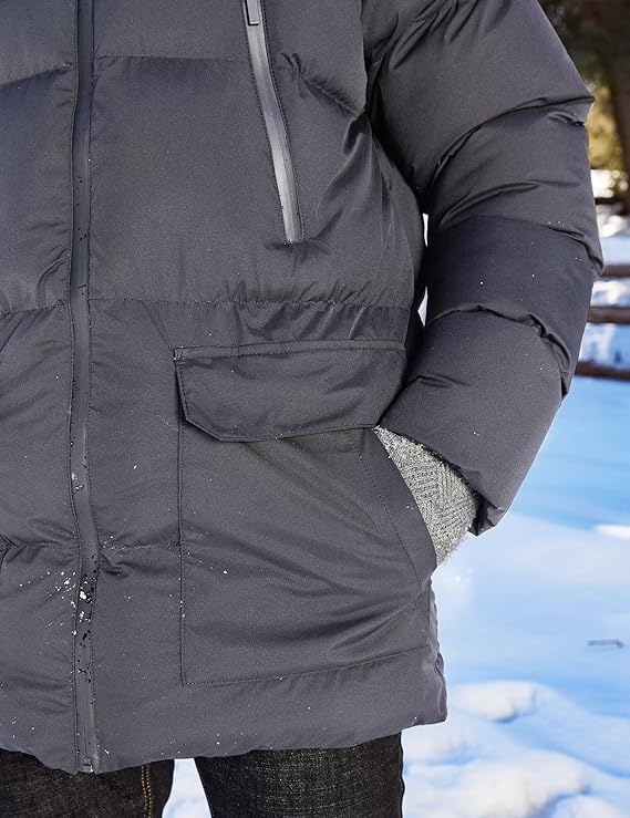 Men's Long Winter Coat Hooded Warm Quilted Jacket - Large
