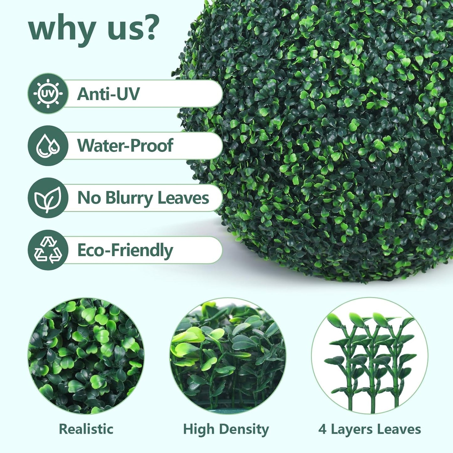20 Inch 2 Packs Artificial Boxwood Balls Topiary Balls, 4 Layers of UV-Resistant Greenery Balls