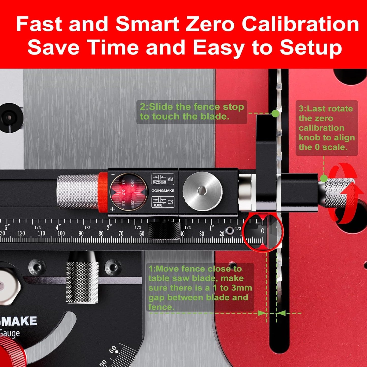 Table Saw Miter Gauge with Micro Adjustable Flip Stop and Extendable Fence and Quick Angle