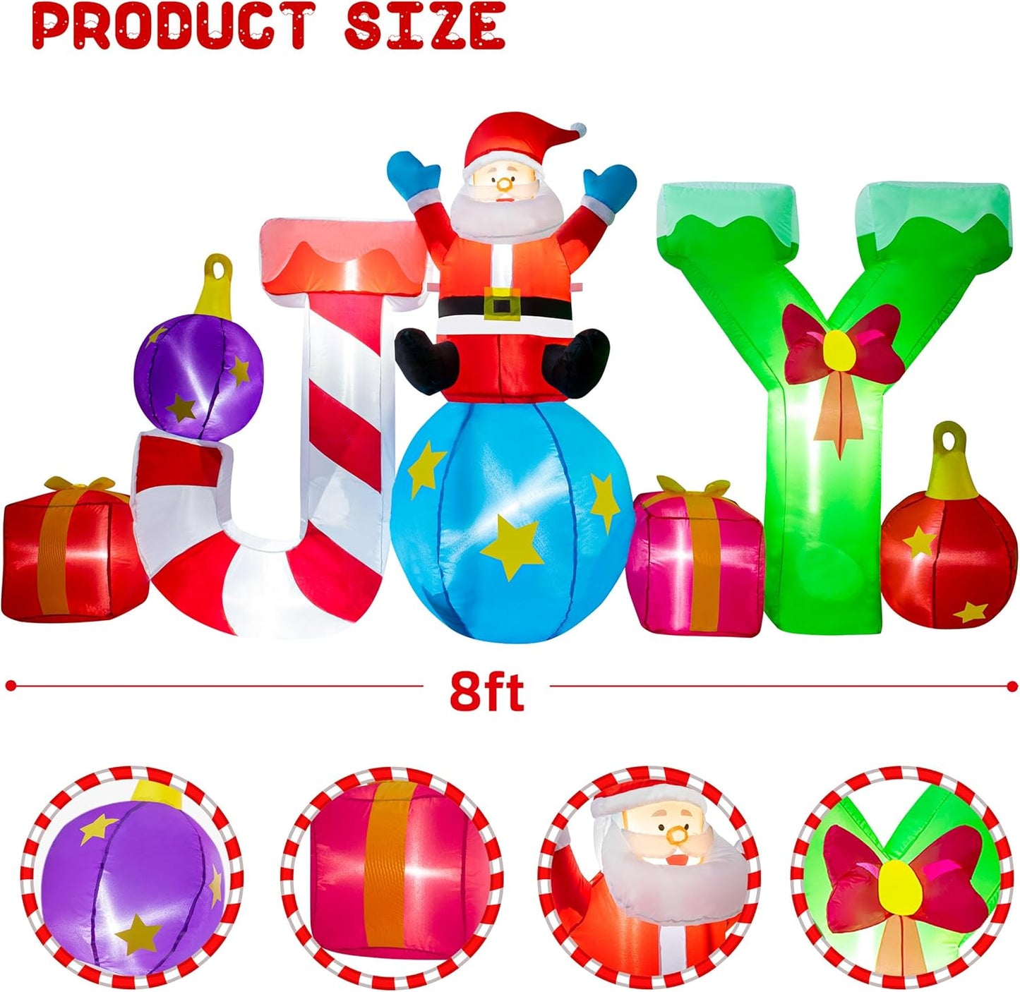 Meland 8FT Joy Christmas Inflatables Outdoor Decoration - Inflatable Christmas Yard Decorations with Built-in LED Light