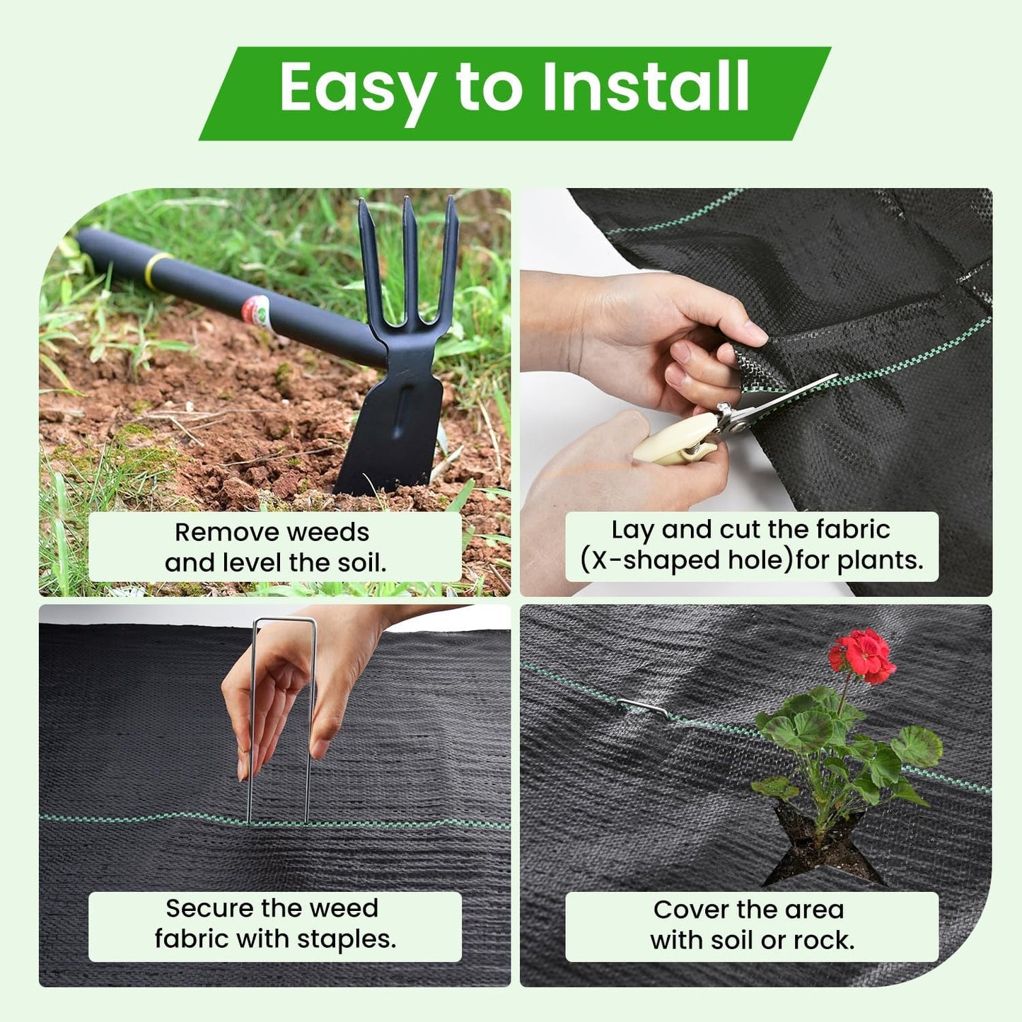 Rintea 4FTX300FT Weed Barrier Fabric, 3.2oz Landscape Fabric, Durable Weed Barrier Fabric