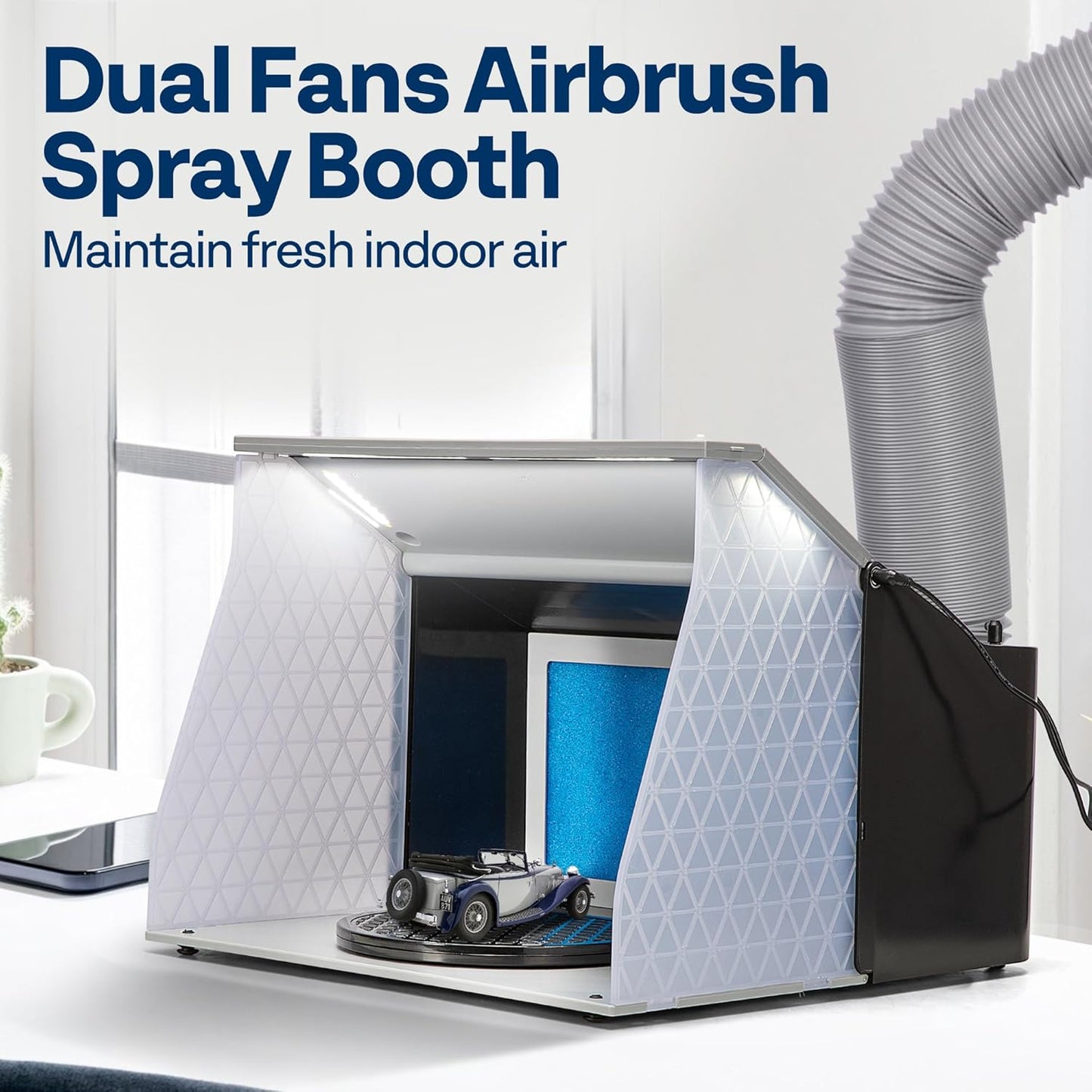 VIVOHOME Dual Fans Airbrush Paint Spray Booth with 4 LED Lights Turn Table and Filter Hose