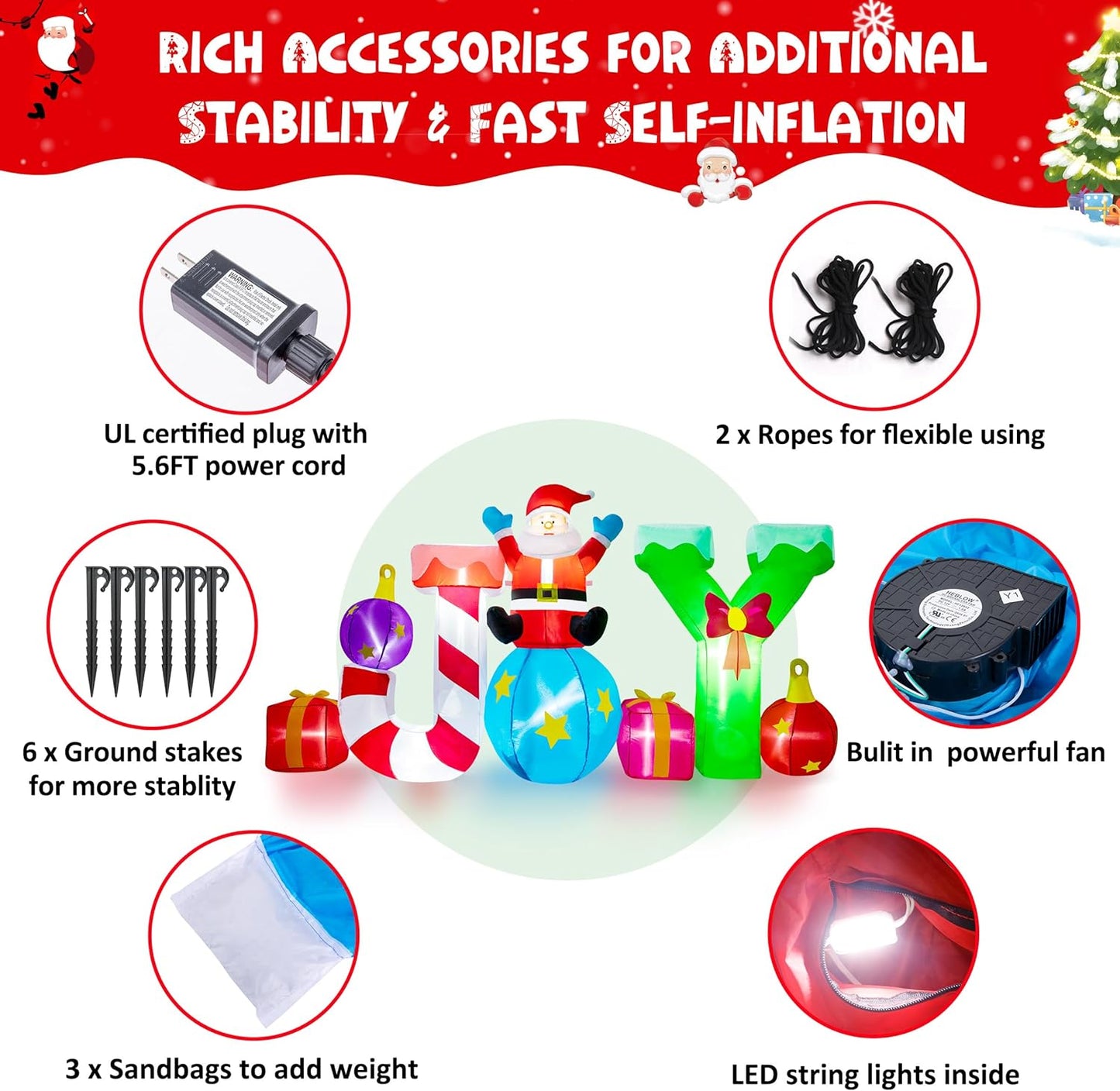 Meland 8FT Joy Christmas Inflatables Outdoor Decoration - Inflatable Christmas Yard Decorations with Built-in LED Light