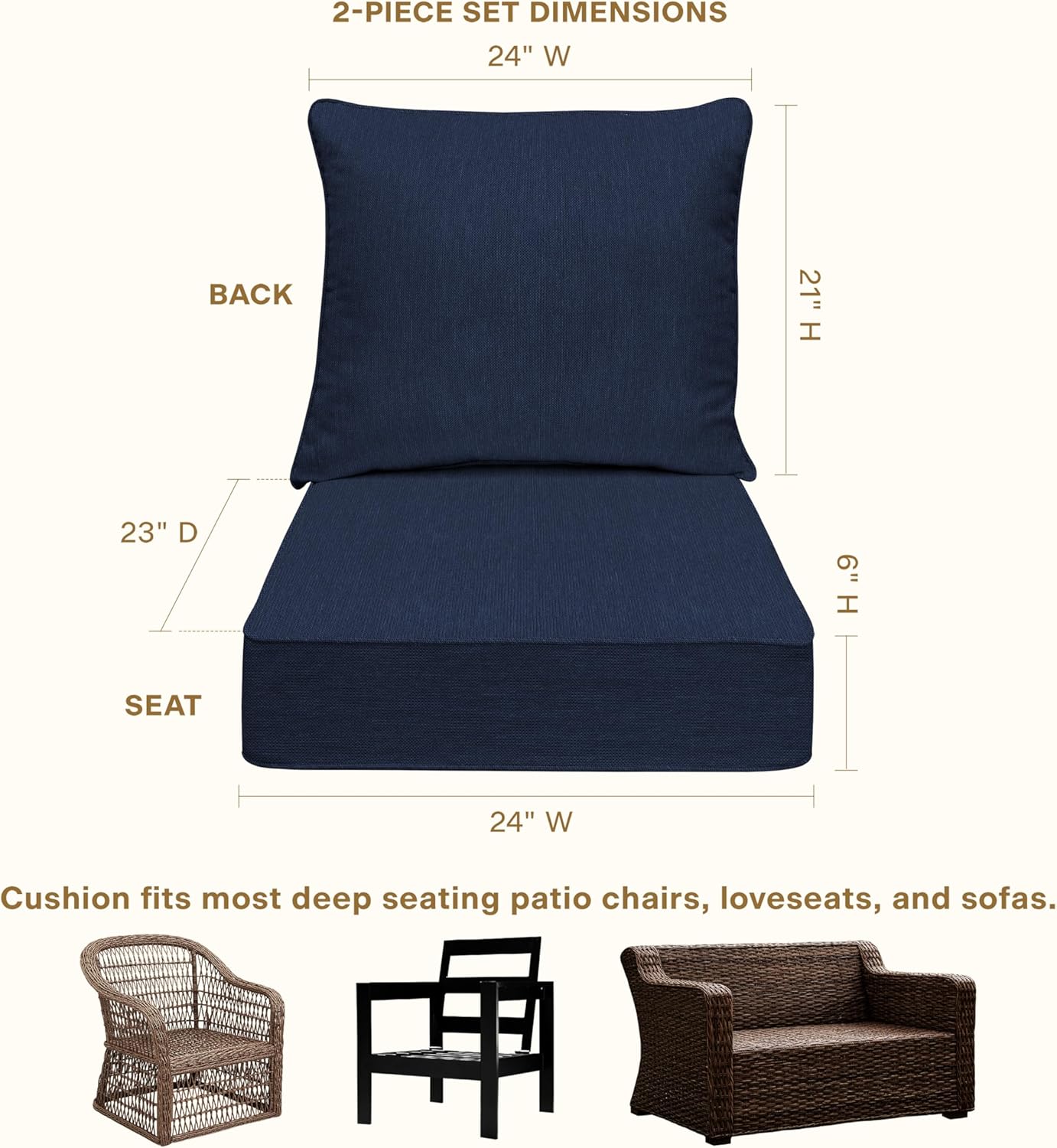 Honeycomb Outdoor Deep Seat, 24 x 23, Textured Solid Indigo Blue