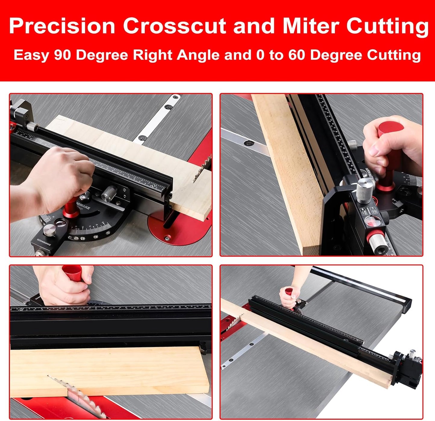 Table Saw Miter Gauge with Micro Adjustable Flip Stop and Extendable Fence and Quick Angle