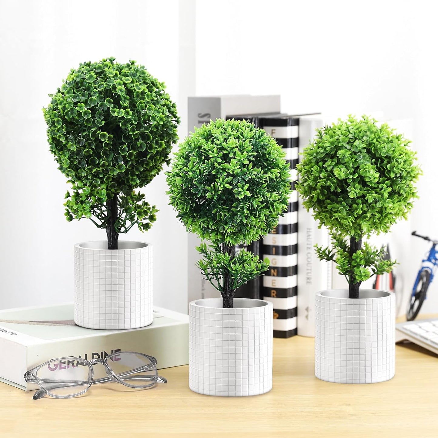 3 Packs Small Fake Plant 11" Desk Plant Artificial Potted Boxwood Plants Indoor for Table Desk