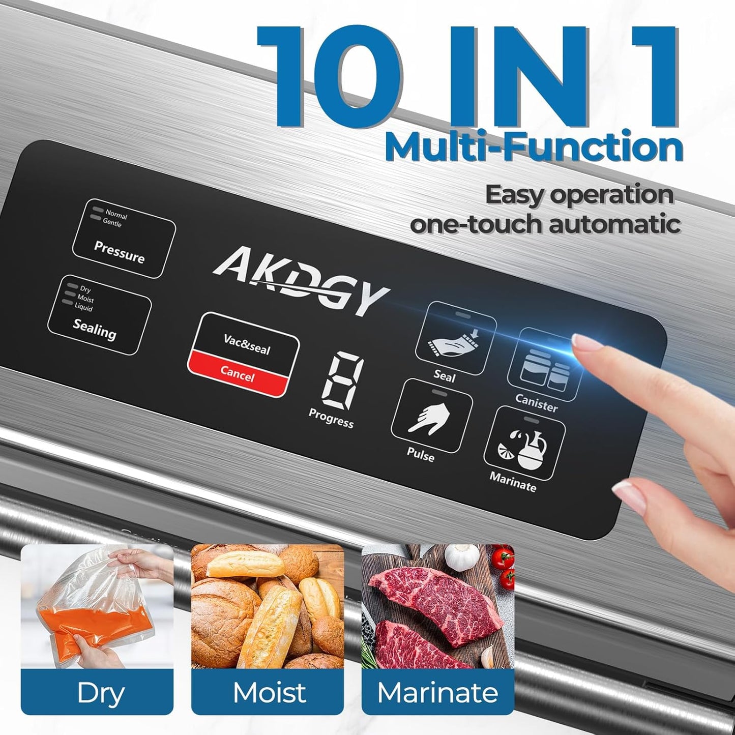 90Kpa Food Vacuum Sealer, Stainless Steel Vacuum Sealer Machine for Food with Double Heat Seal