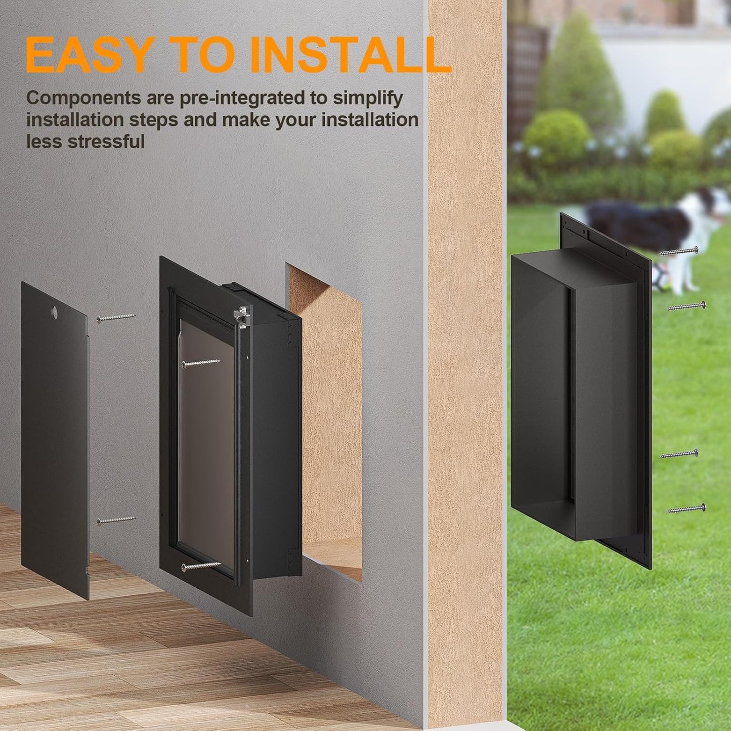 Dog Door for Wall, All Aluminum Large Doggy Door Doggie door, Pet Door Easy to Install, 2 Magnetic Flaps