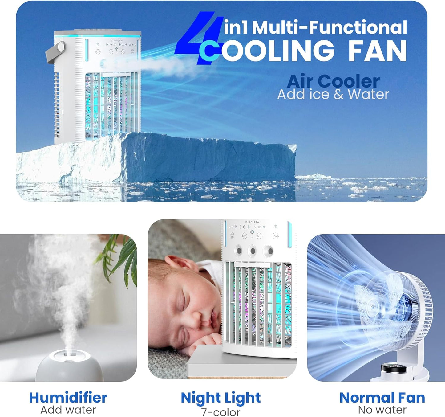 Portable Air Conditioners Fan, Small Cooler Evaporative Air Conditioner with Remote
