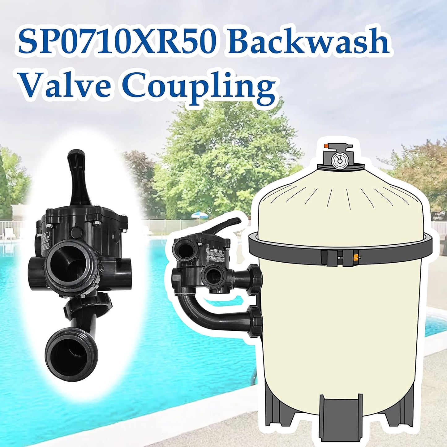 SP0710XR50 Backwash Valve Coupling Compatible with Hayward Pro-Series Vari-Flo,Black