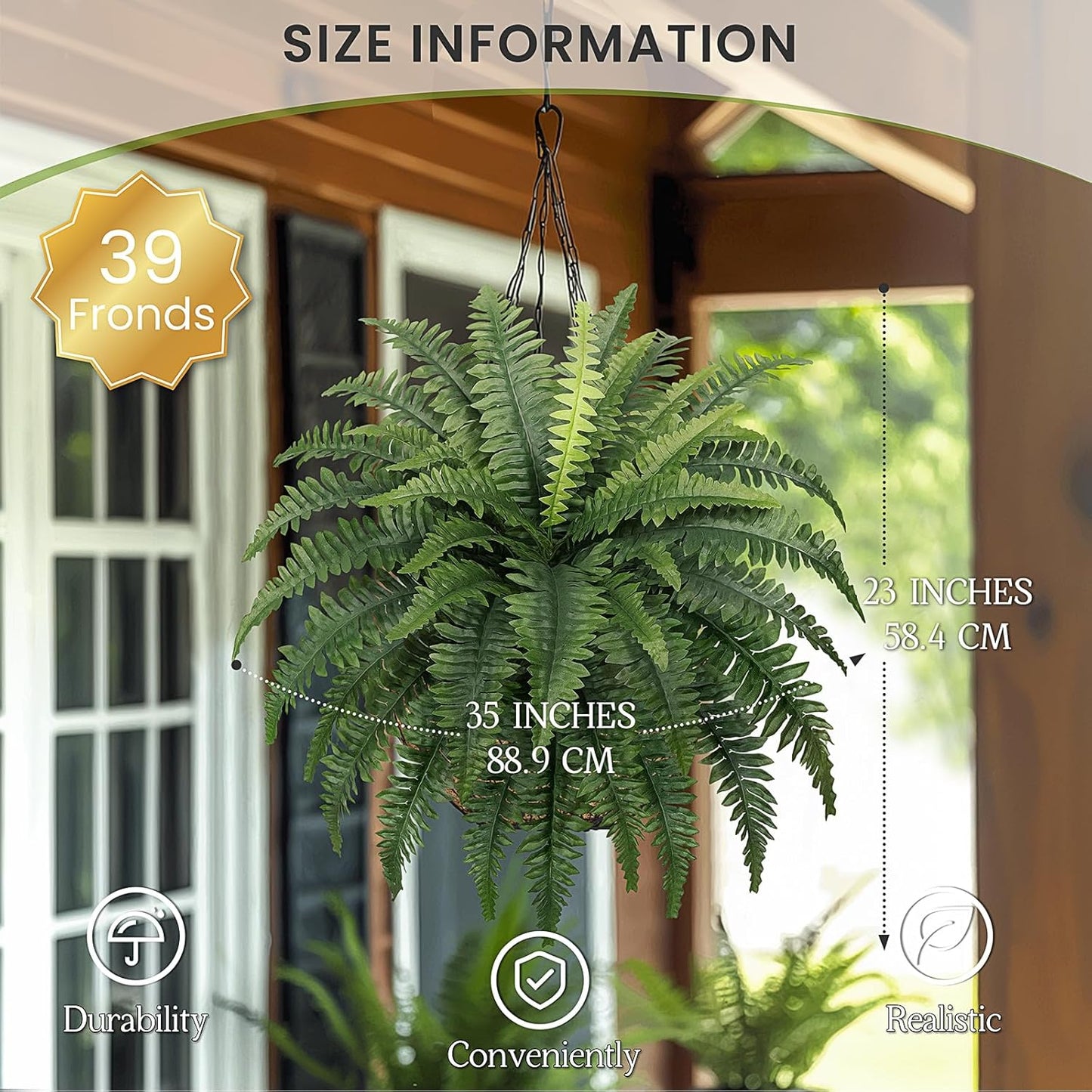 35" Ferns Artificial Bush Plants Large, 2 Artificial Boston Ferns