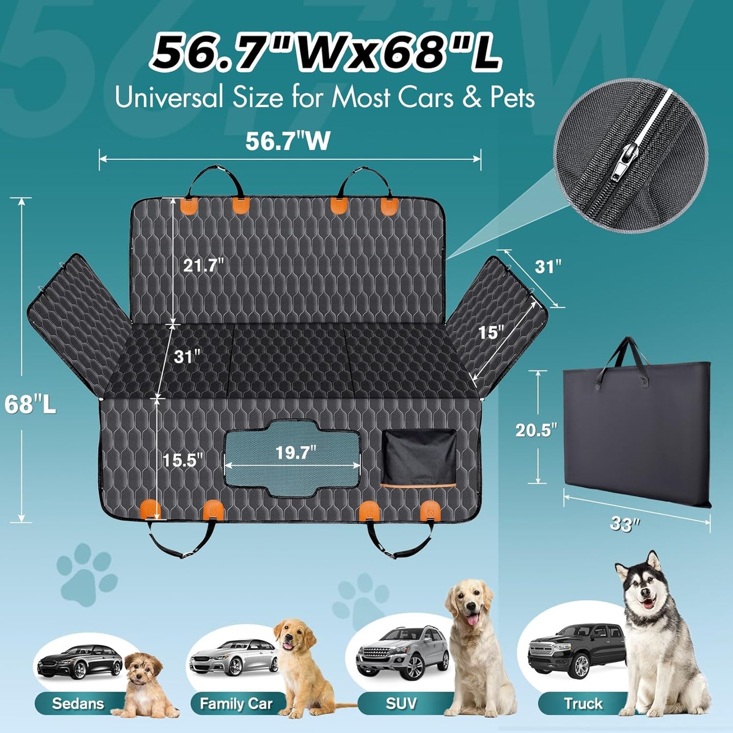 XL Back Seat Extender for Dogs-Supports 400lb