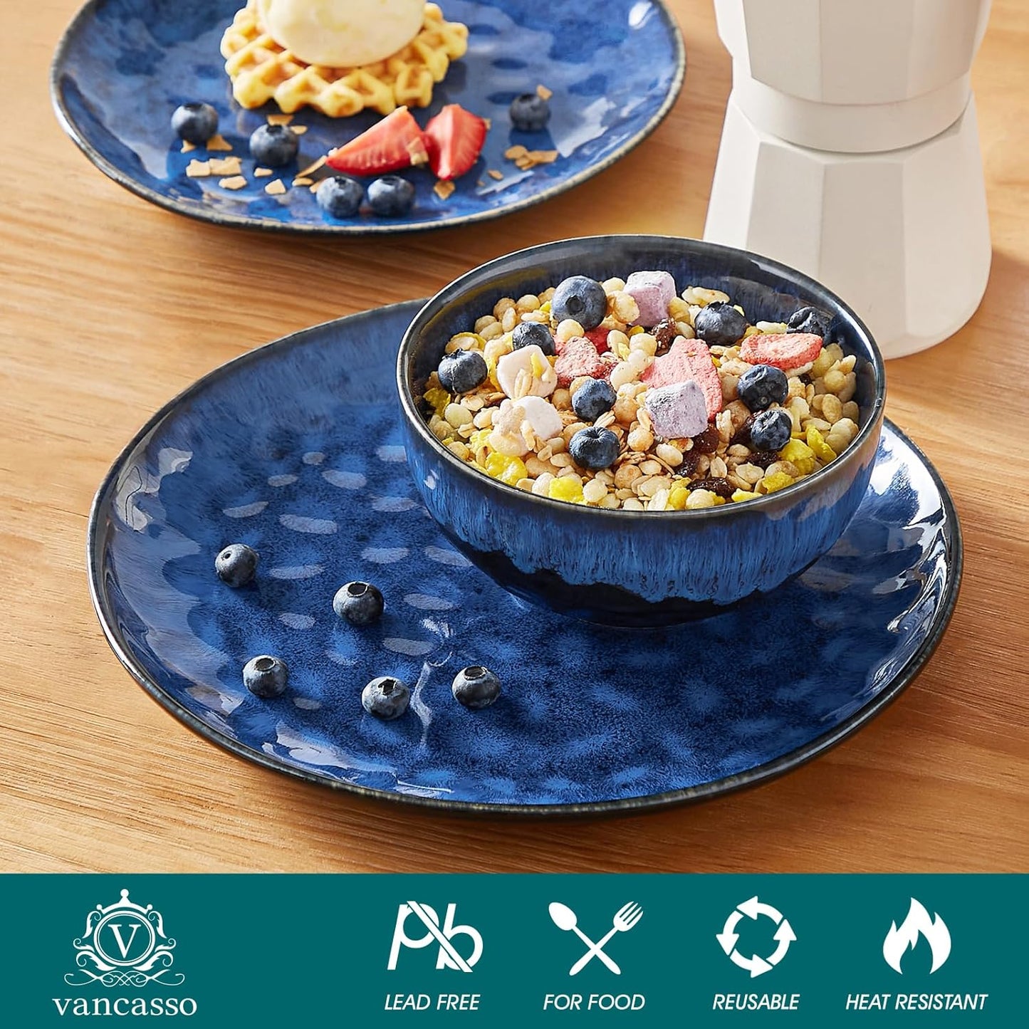 vancasso Starry 12 Pieces Dinnerware Set, Plates and Bowls Set for 4