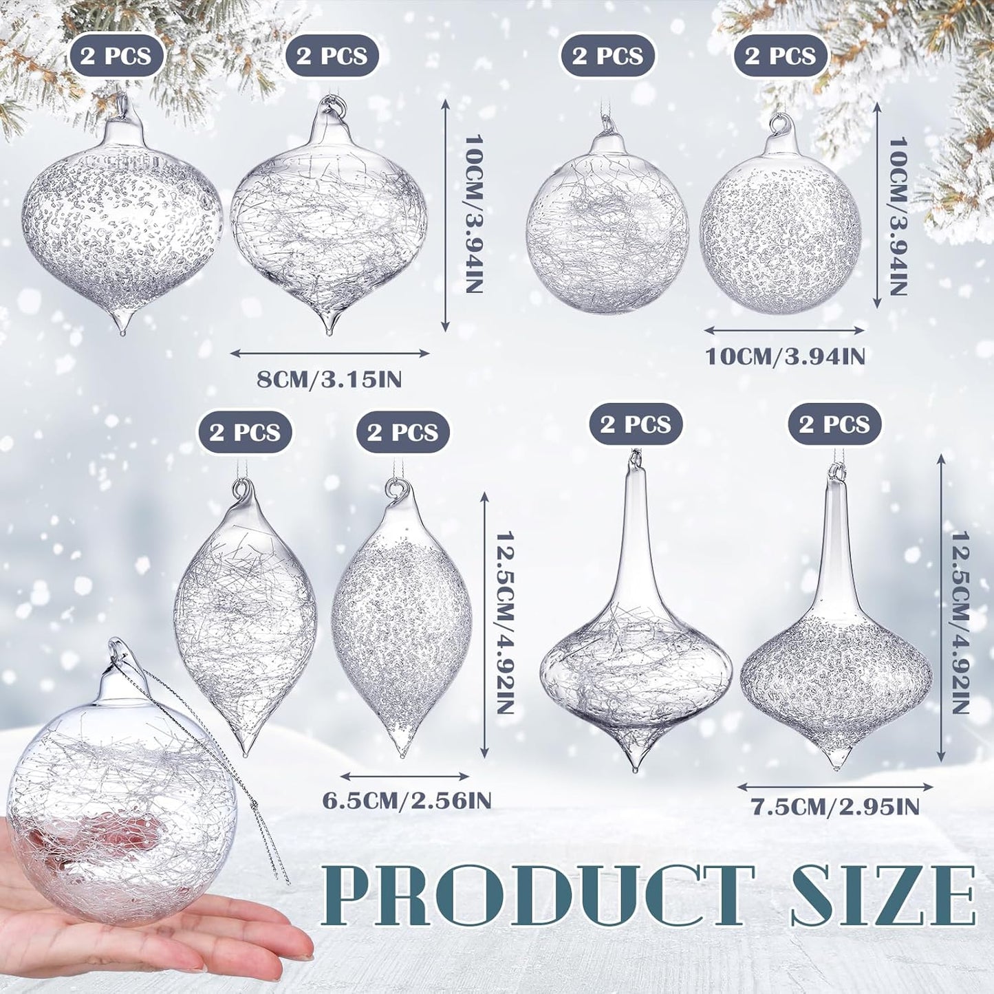 Uiifan 16 Pack Clear Glass Christmas Ornaments Balls Bulk Blown Glass Christmas Tree Ornaments