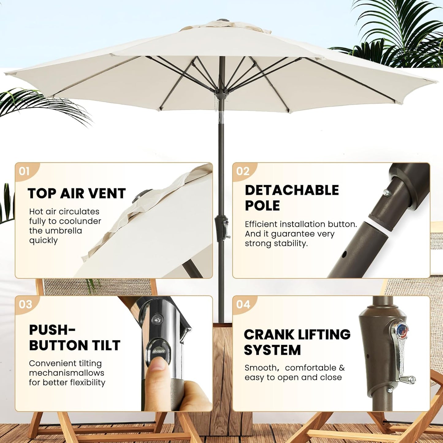 Ayge 9FT Large Outdoor Patio Umbrella Market Table Umbrella-UV Resistant, Easy Push Button Tilt and Crank