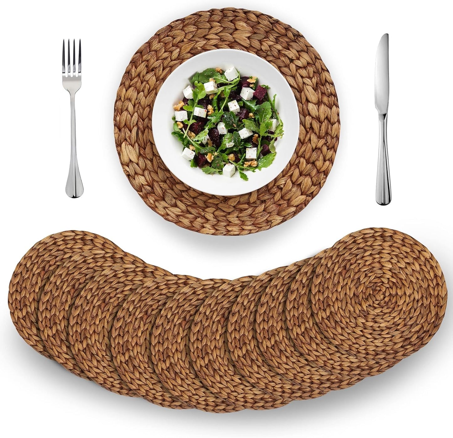 BARIEN Brown Woven Placemats Round Set of 10 - 13"