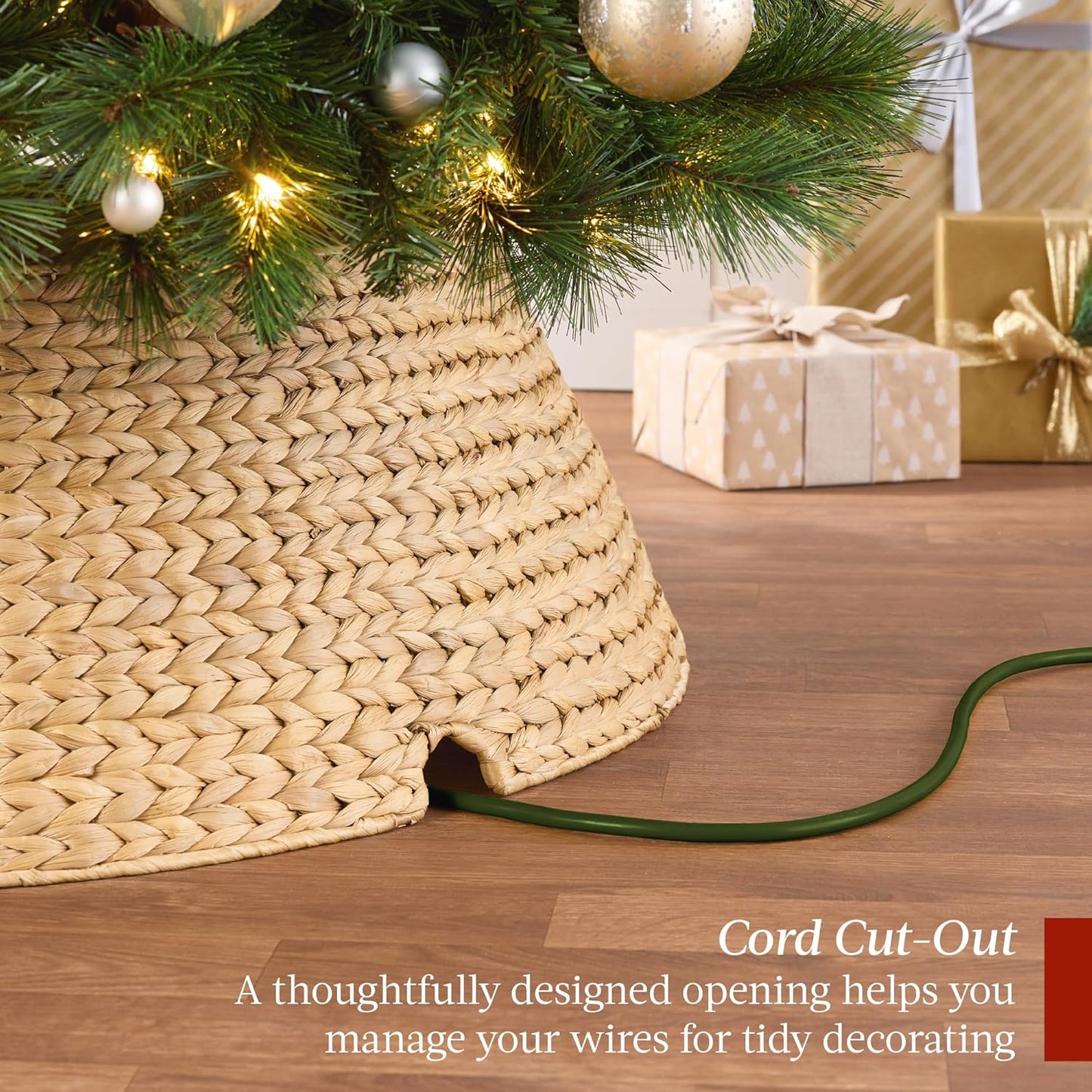 Best Choice Products 36in Christmas Tree Collar, Woven Hyacinth 3-Piece Holiday Rattan Tree Skirt