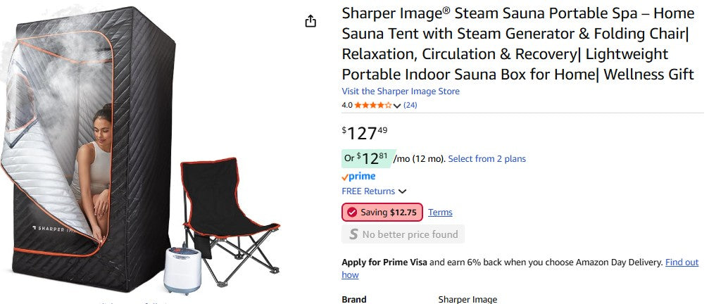 Sharper Image® Steam Sauna Portable Spa – Home Sauna Tent with Steam Generator & Folding Chair