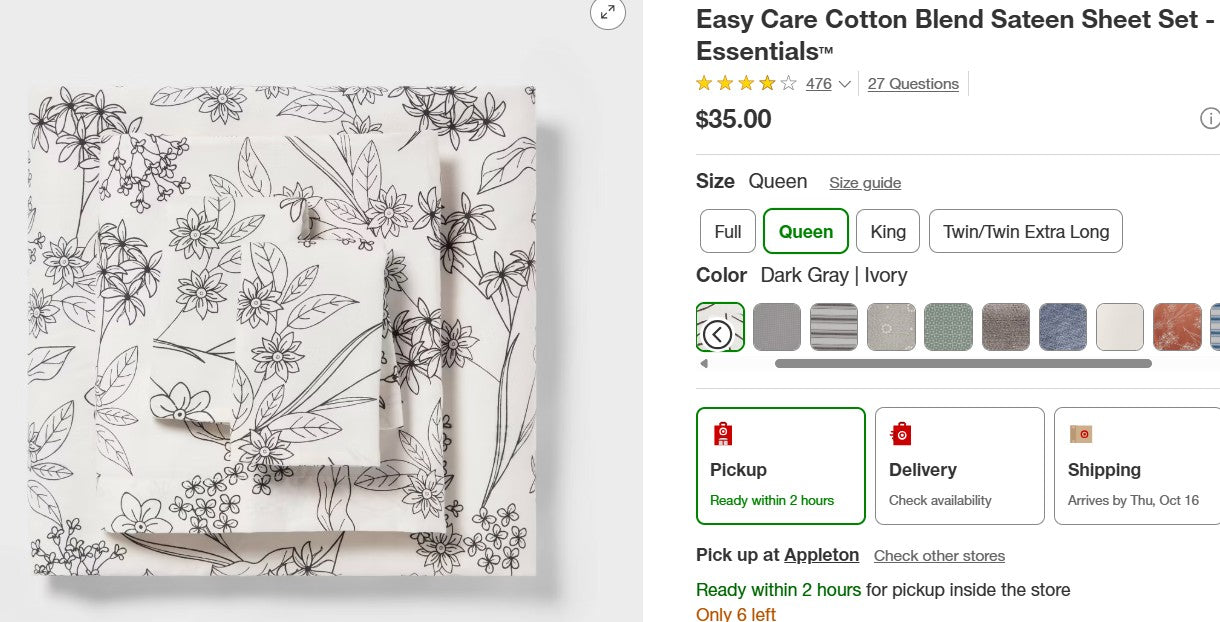 Easy Care Cotton Blend Sateen Sheet Set