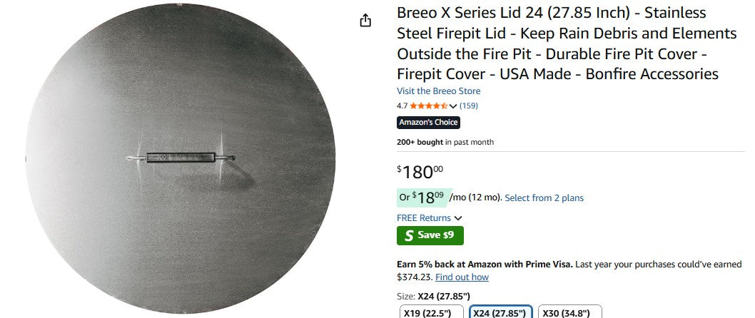 Breeo X Series Lid 24 (27.85 Inch) - Stainless Steel Firepit Lid - Keep Rain Debris and Elements Outside