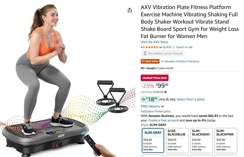 AXV Vibration Plate Fitness Platform Exercise Machine Vibrating Shaking Full Body Shaker