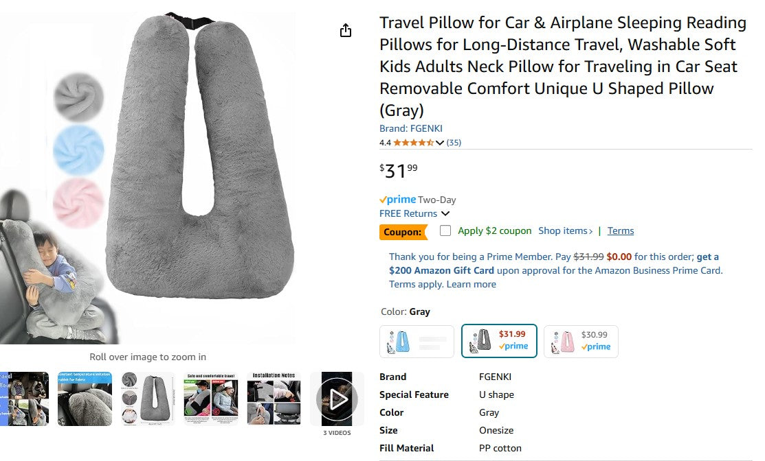 Travel Pillow for Car & Airplane Sleeping Reading Pillows for Long-Distance Travel