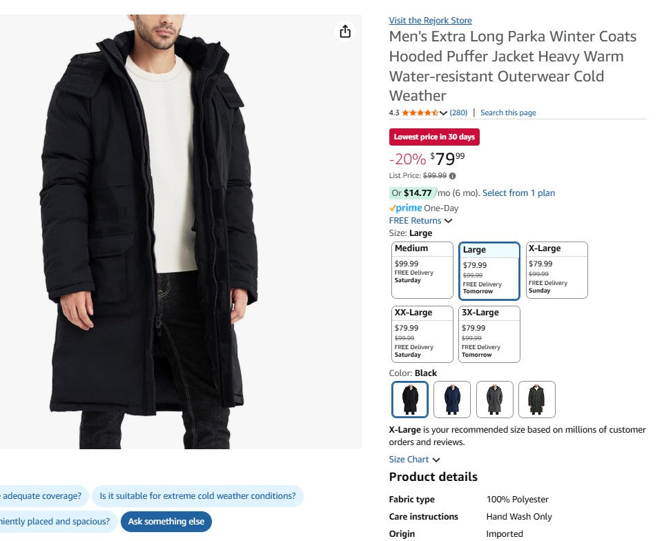 Men's Extra Long Parka Winter Coats Hooded Puffer Jacket