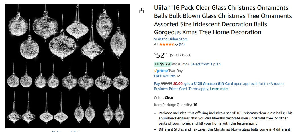 Uiifan 16 Pack Clear Glass Christmas Ornaments Balls Bulk Blown Glass Christmas Tree Ornaments