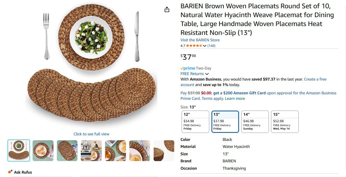 BARIEN Brown Woven Placemats Round Set of 10 - 13"