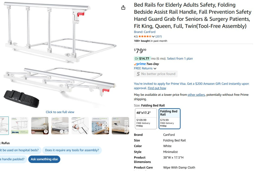Bed Rails for Elderly Adults Safety, Folding Bedside Assist Rail Handle