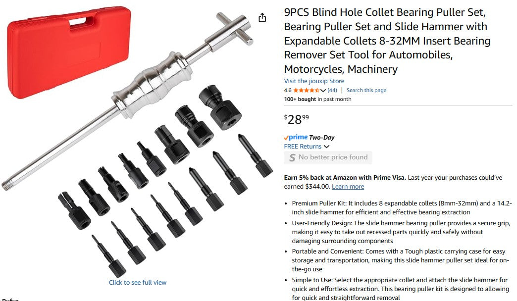 9PCS Blind Hole Collet Bearing Puller Set, Bearing Puller Set and Slide Hammer with Expandable Collets