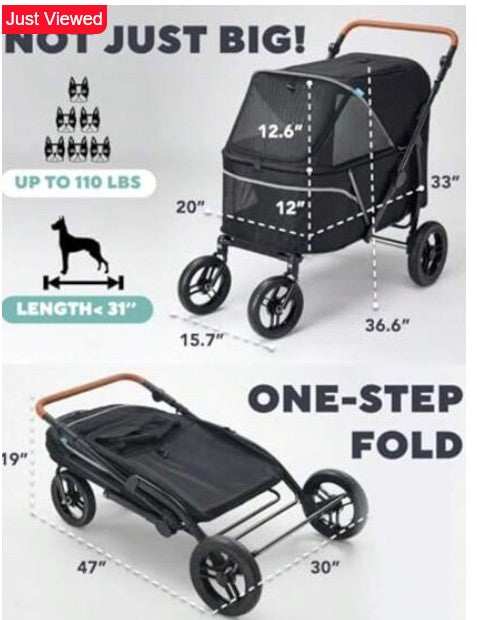 Pet Stroller For Large Dogs Up To 110lbs Large Pet Stroller, All Terrain With Adjustable Handle