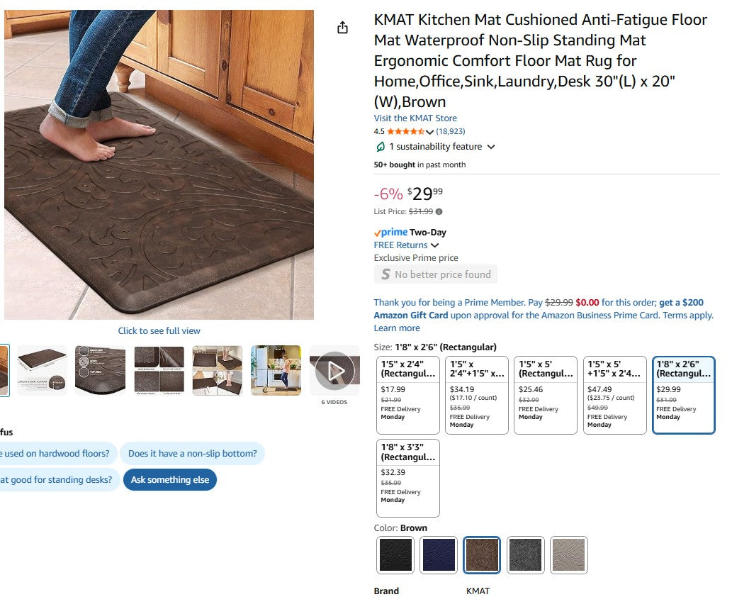 KMAT Kitchen Mat Cushioned Anti-Fatigue Floor Mat Waterproof Non-Slip Standing Mat