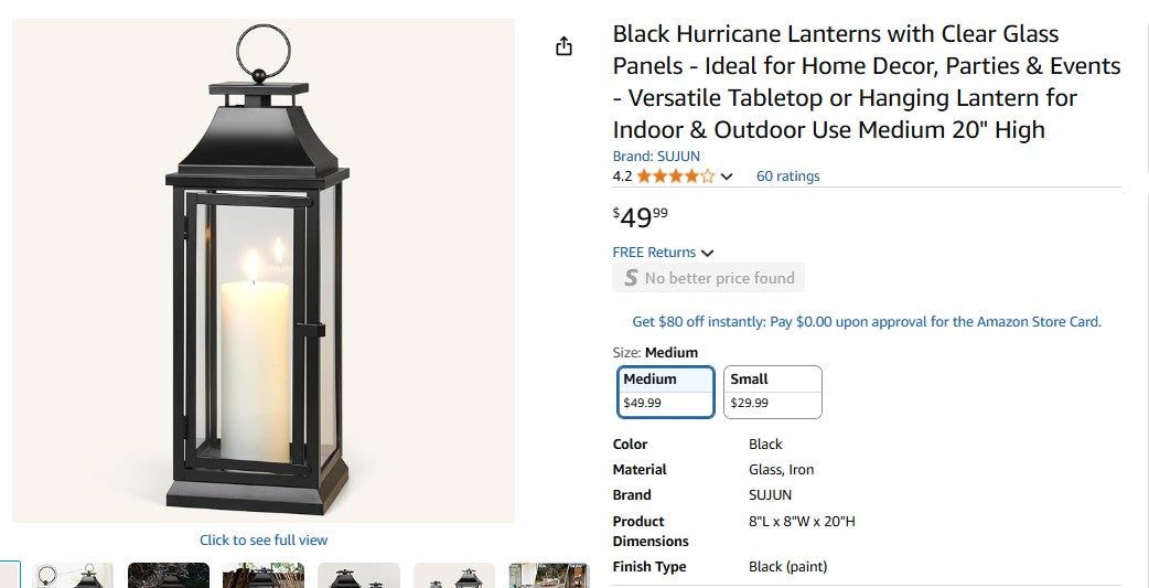 Black Hurricane Lanterns with Clear Glass Panels - Ideal for Home Decor