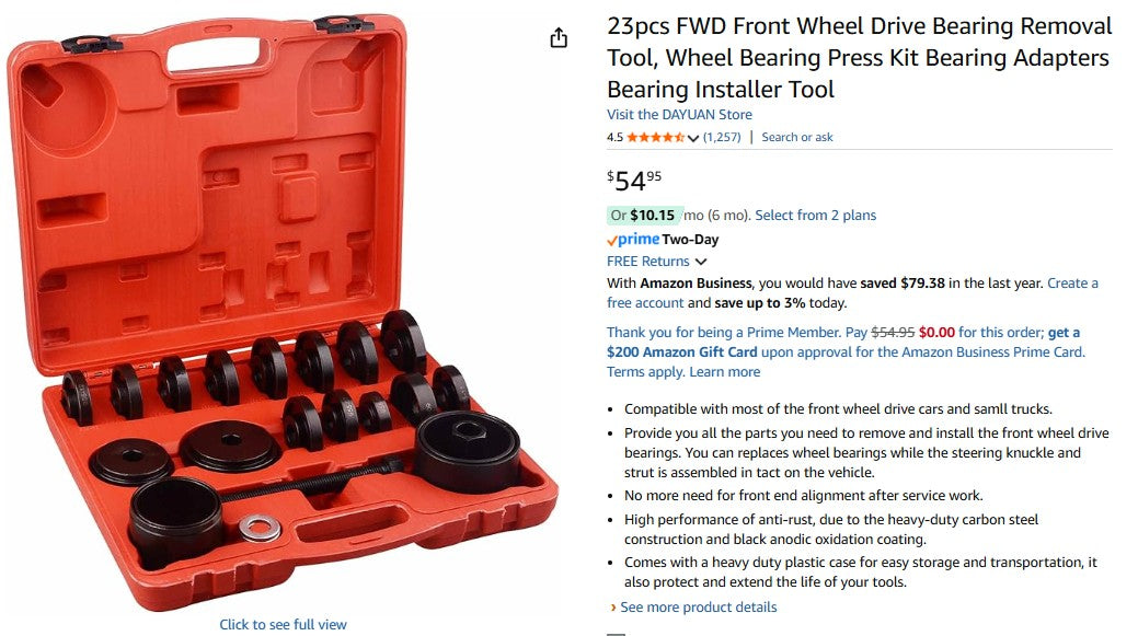 23pcs FWD Front Wheel Drive Bearing Removal Tool, Wheel Bearing Press Kit Bearing Adapters Bearing Installer Tool