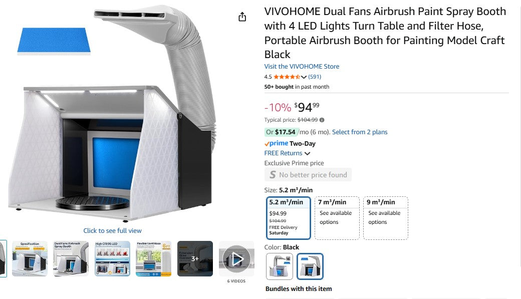 VIVOHOME Dual Fans Airbrush Paint Spray Booth with 4 LED Lights Turn Table and Filter Hose