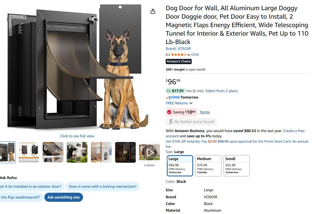 Dog Door for Wall, All Aluminum Large Doggy Door Doggie door, Pet Door Easy to Install, 2 Magnetic Flaps