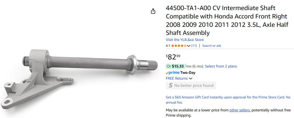 44500-TA1-A00 CV Intermediate Shaft Compatible with Honda Accord