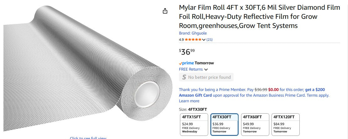 Mylar Film Roll 4FT x 30FT,6 Mil Silver Diamond Film Foil Roll,Heavy-Duty Reflective Film for Grow Room