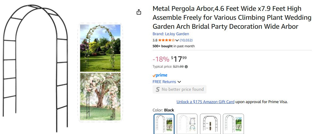 Metal Pergola Arbor,4.6 Feet Wide x7.9 Feet High Assemble Freely for Various Climbing Plant