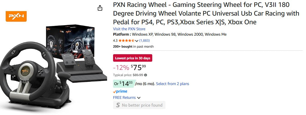 PXN Racing Wheel - Gaming Steering Wheel for PC, V3II 180 Degree Driving Wheel