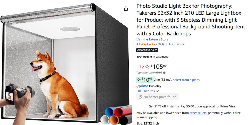 Photo Studio Light Box for Photography: Takerers 32x32 Inch 210 LED Large Lightbox