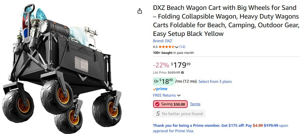 DXZ Beach Wagon Cart with Big Wheels for Sand – Folding Collapsible Wagon