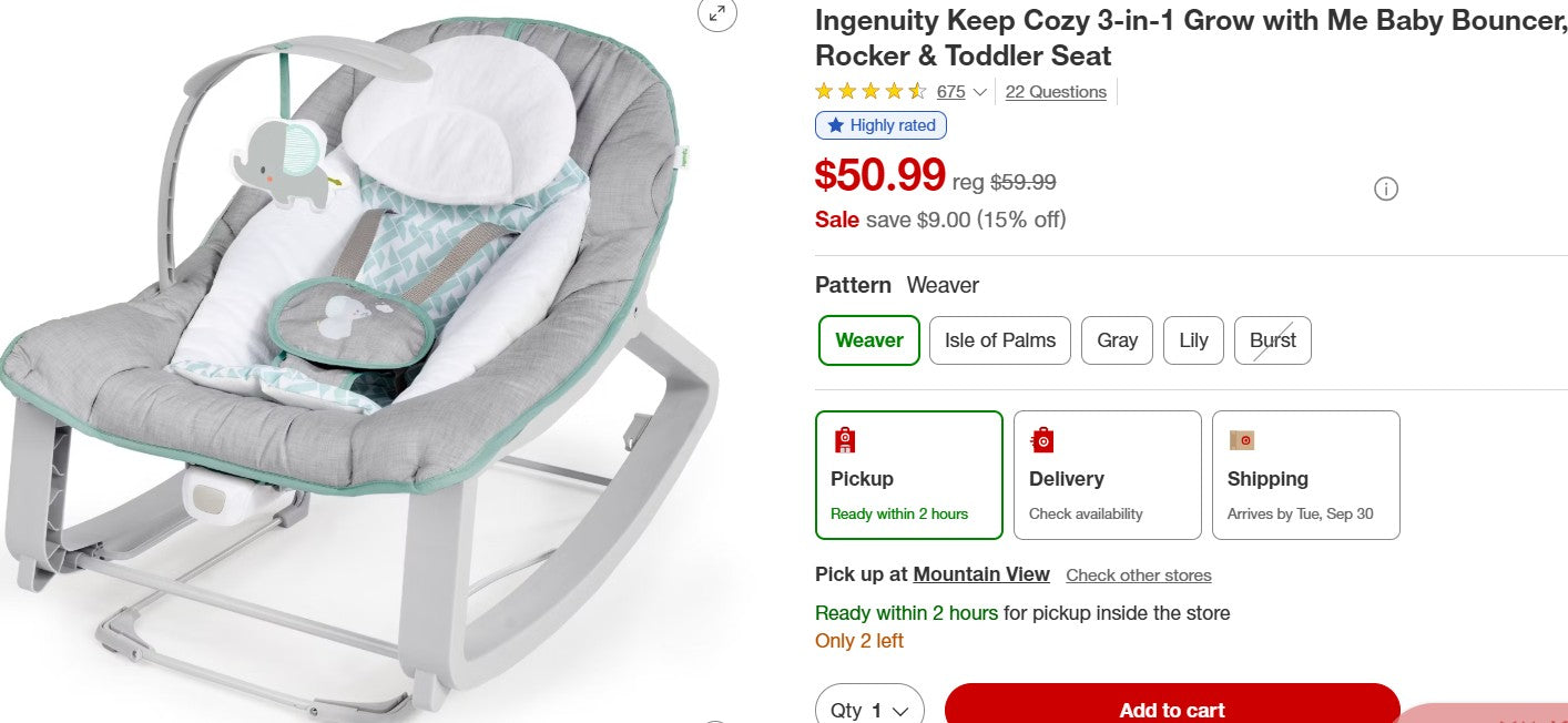Ingenuity Keep Cozy 3-in-1 Grow with Me Baby Bouncer, Rocker & Toddler Seat