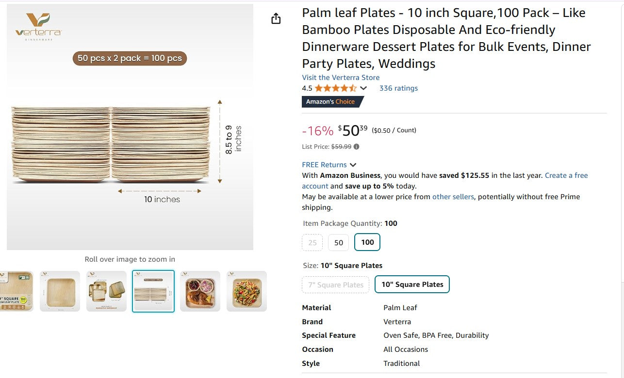 Palm leaf Plates - 10 inch Square,100 Pack – Like Bamboo Plates Disposable