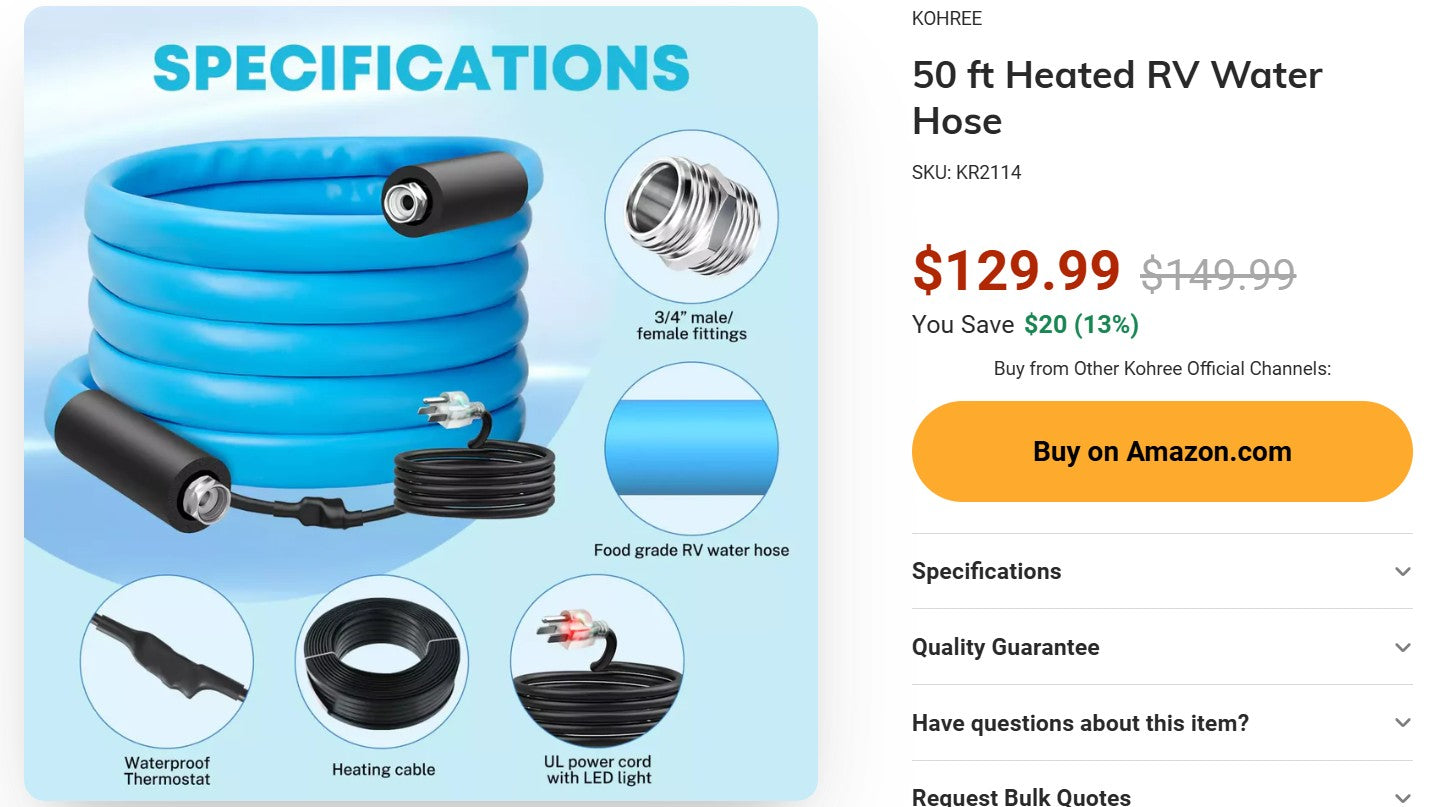 50 ft Heated RV Water Hose