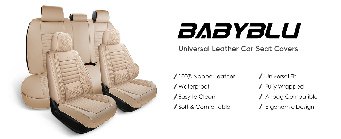 BABYBLU - Black -Full Coverage Faux Leather Car Seat Covers Universal Fit for Cars,SUVs,Pick-up Trucks