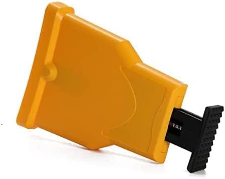 a yellow and black plastic object on a white background