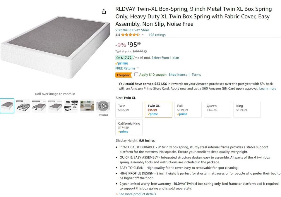 Twin-XL Box-Spring, 9 inch Metal Twin XL Box Spring Only